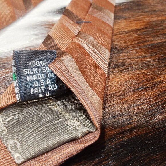 Calvin Klein Copper and Brown Striped Silk Tie - Picture 4 of 4